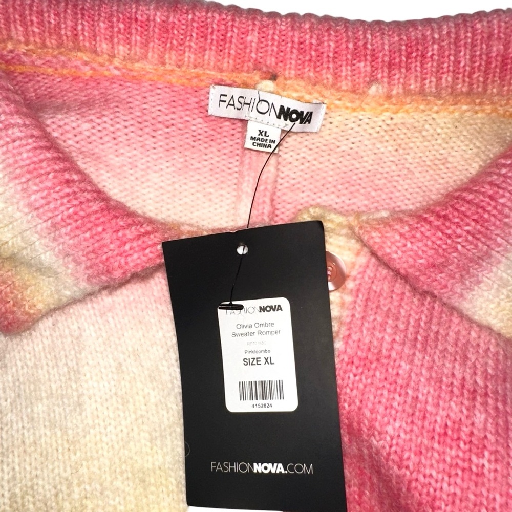 NWT Fashion Nova Olivia Ombre Long Sleeve Sweater Romper XL in Pink Combo - Picture 4 of 8